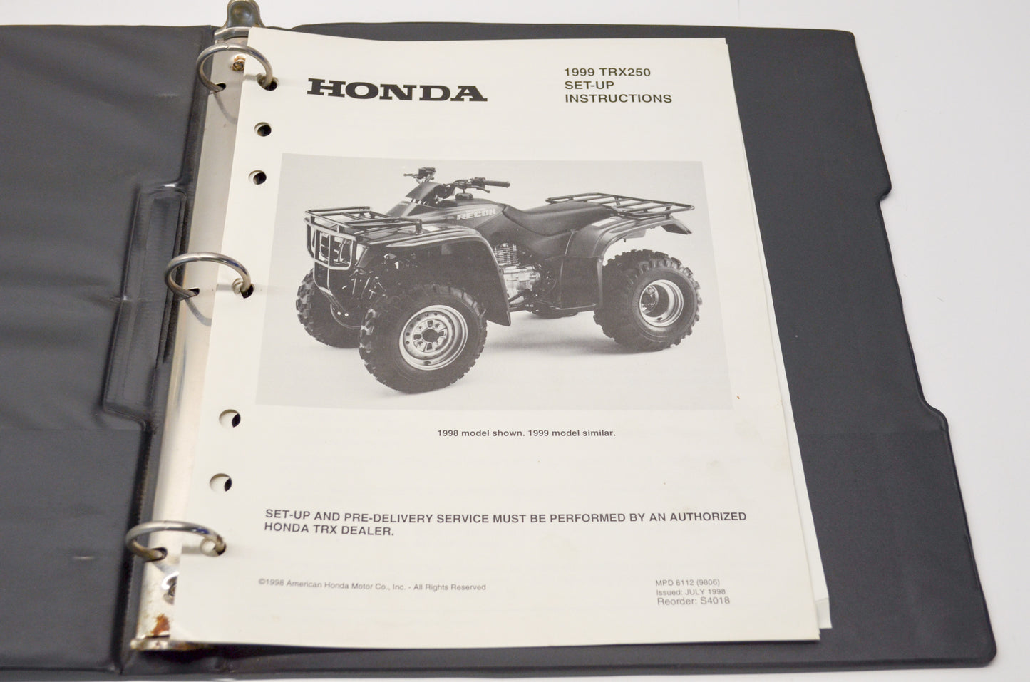 OEM Honda MPD8112, S4018 99 TRX250 Set-Up Instruction Manual