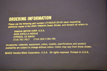 OEM Yamaha LIT-DEALR-20-04 04 Yamaha Motorcycle, ATV, Side x Side Dealer Binder