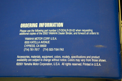 OEM Yamaha LIT-DEALR-20-02 02 Yamaha Motorcycles, Scooters, & ATVs Dealer Binder