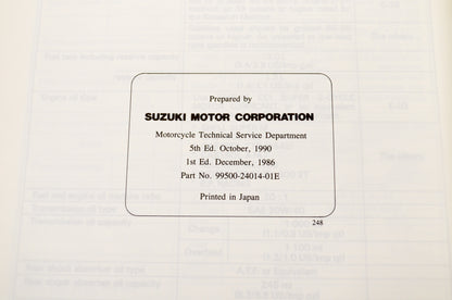 New OEM Suzuki 99500-24014-01E LT500R Service Shop Manual NOS