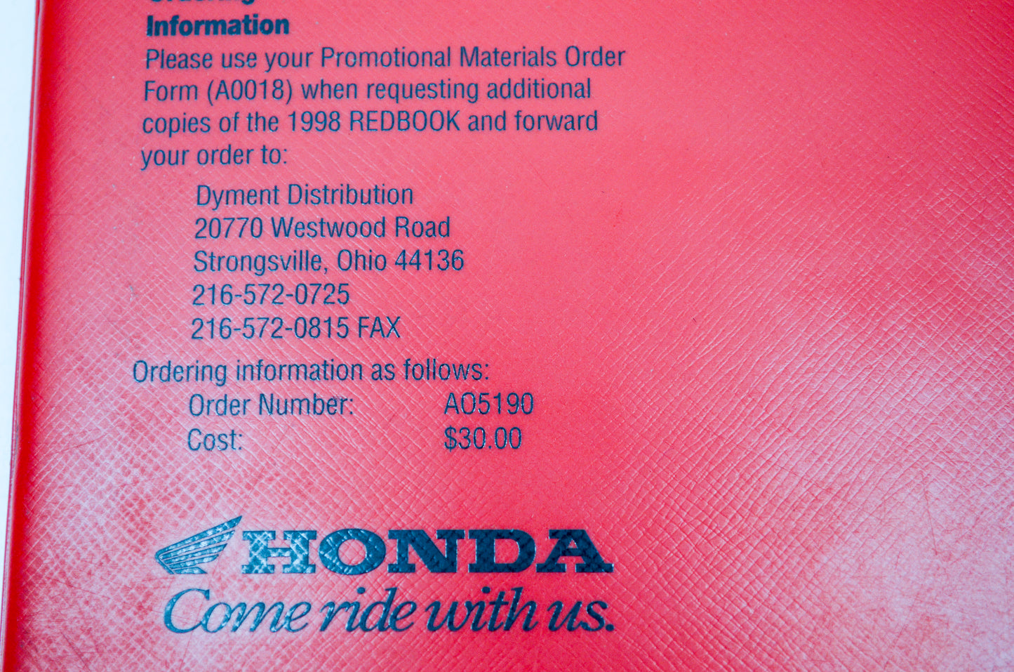 OEM Honda AO5190 1998 Honda Redbook