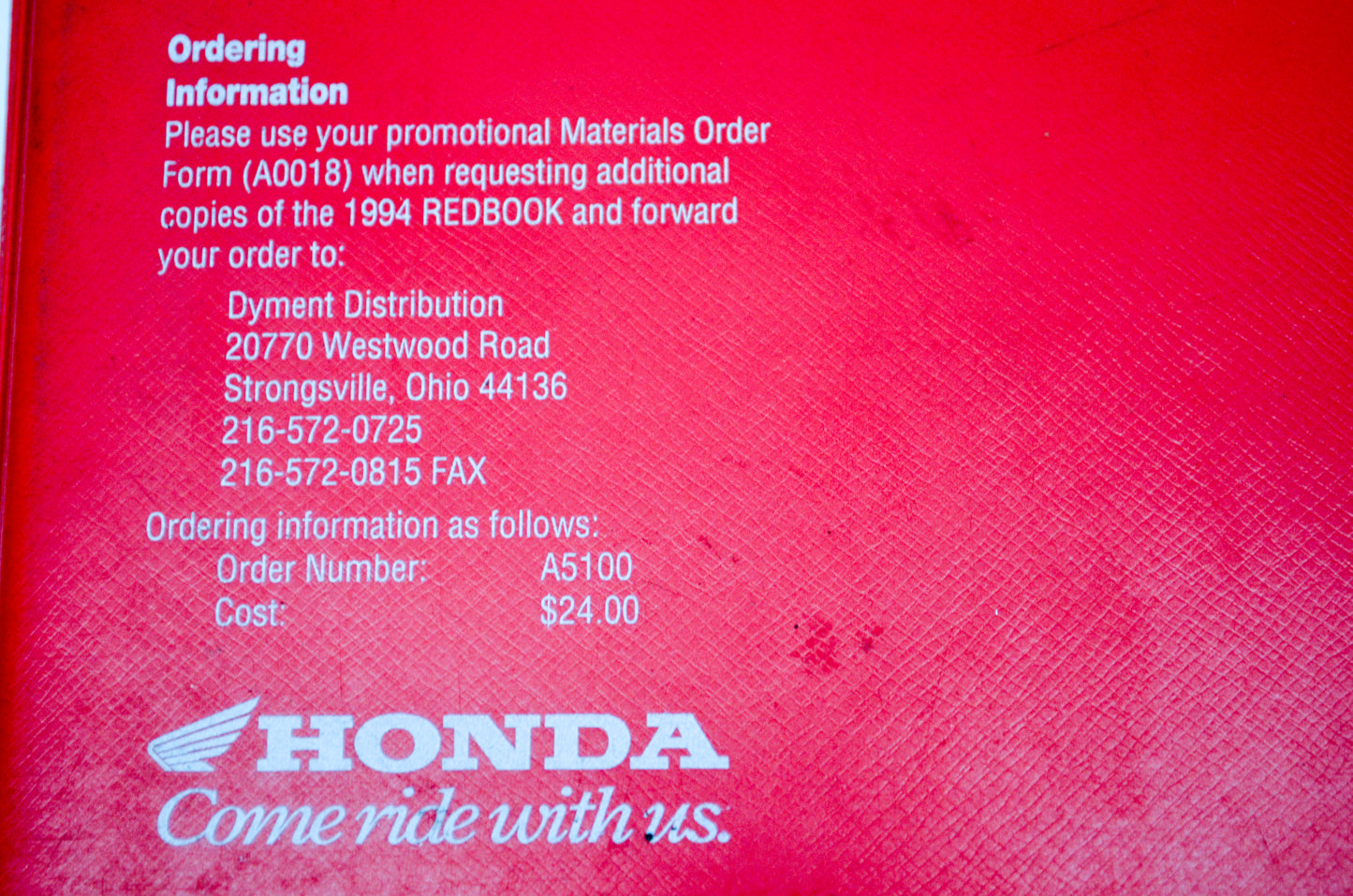 OEM Honda A5100 1994 Honda Redbook