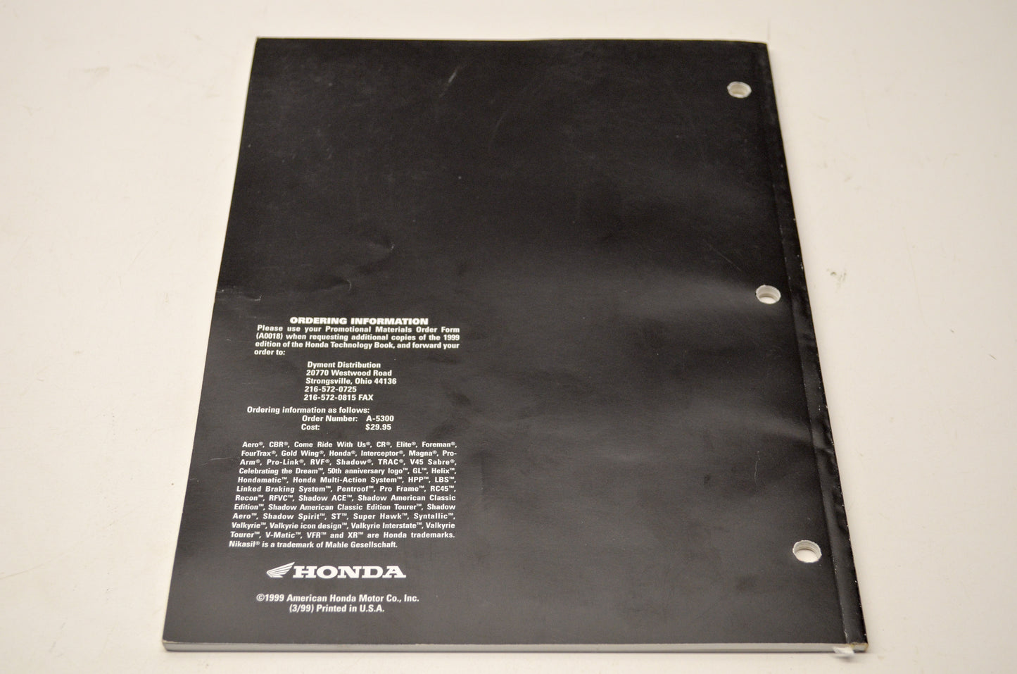 OEM Honda A-5300 1999 Honda Technology Catalog