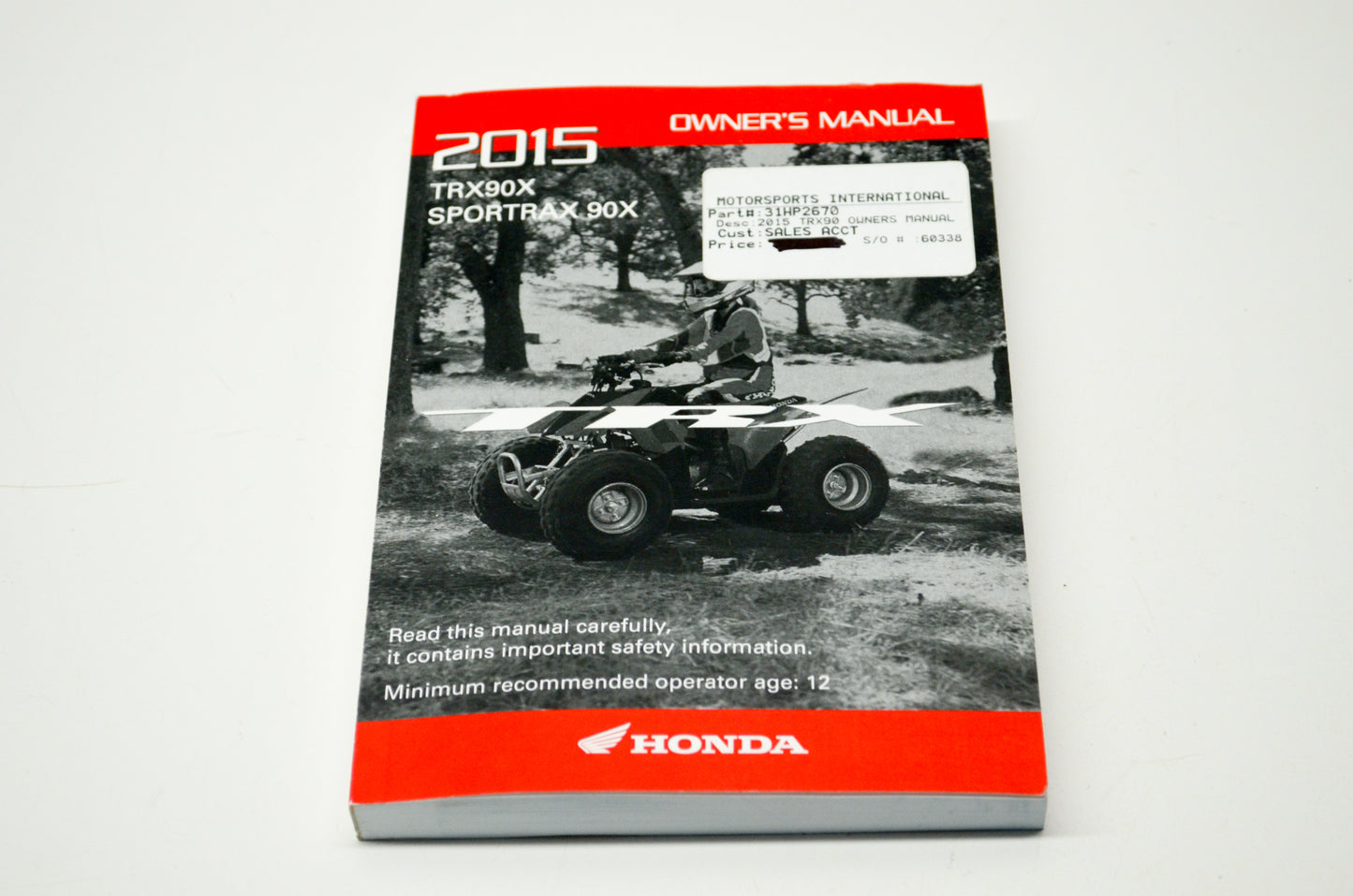 New OEM Honda 2015 TRX90X Sportrax 90X Owner's Manual NOS