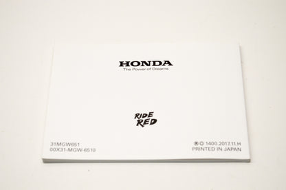 New OEM Honda 31MGW651 2017 XR650L Owner's Manual NOS