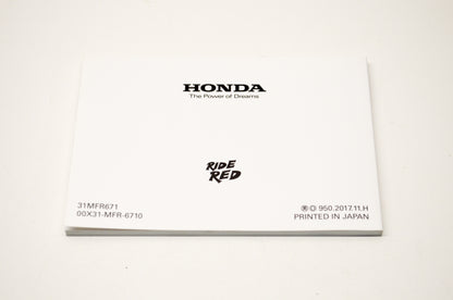 New OEM Honda 31MFR671 2017 VT1300CX/A Owner's Manual NOS