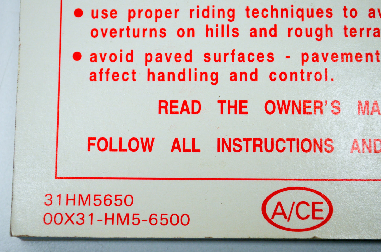 OEM Honda 31HM5650 99 TRX300FW FOURTRAX300 4x4 Owner's Manual
