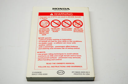 New OEM Honda 03 TRX350FM FOURTRAX 350 4x4 Owner's Manual NOS