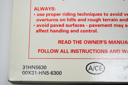 New OEM Honda 03 TRX350FM FOURTRAX 350 4x4 Owner's Manual NOS