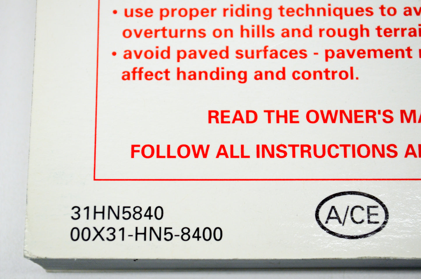 New OEM Honda 04 TRX350FE FOURTRAX 350 4x4ES Owner's Manual NOS