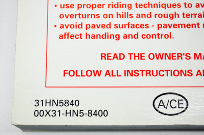 New OEM Honda 04 TRX350FE FOURTRAX 350 4x4ES Owner's Manual NOS