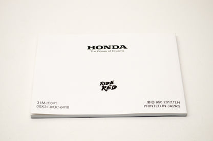 New OEM Honda 31MJC641 2017 CBR600RR/RA Owner's Manual NOS