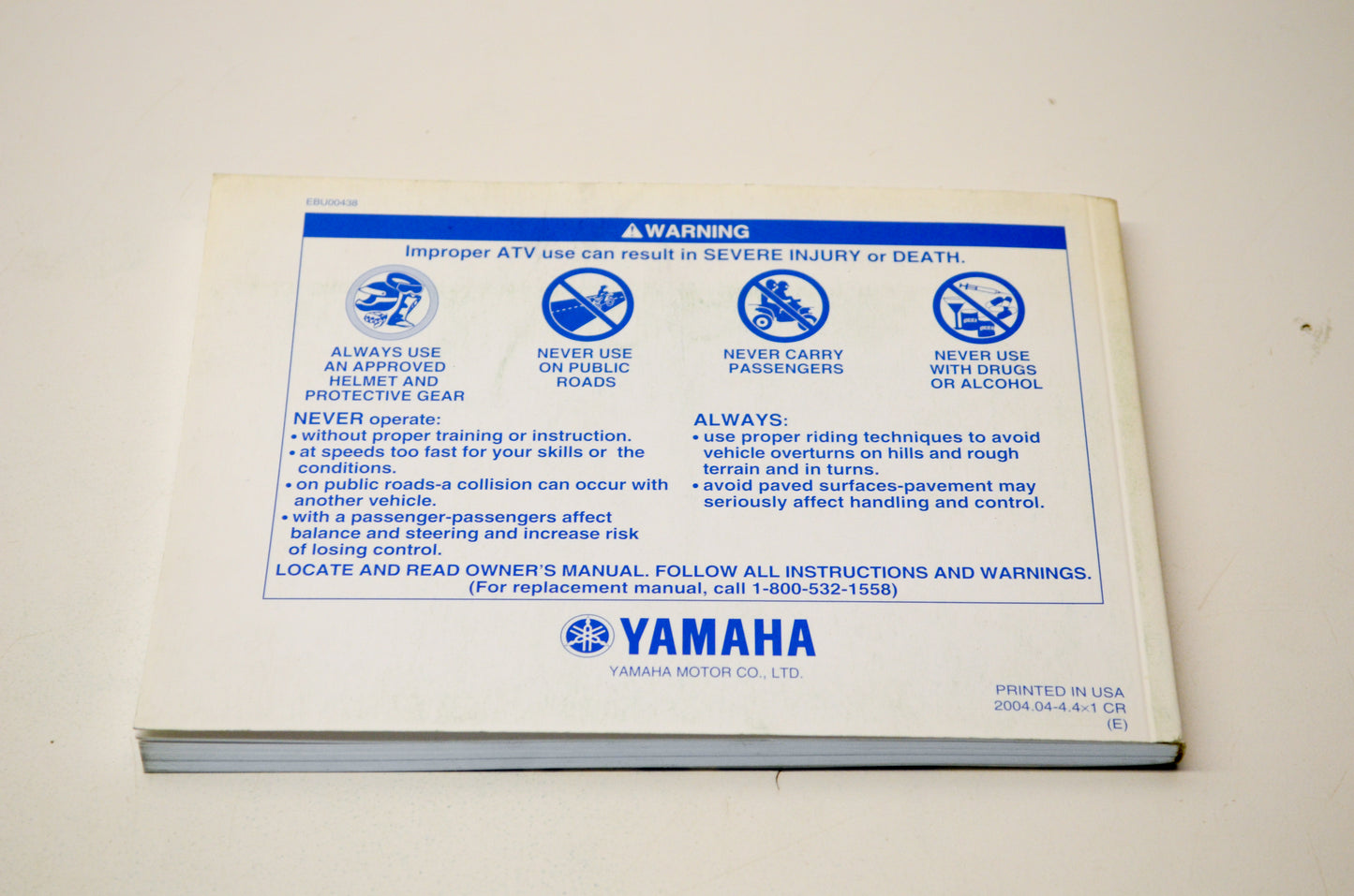 New OEM Yamaha Bruin 350 YFM350FAT Owner's Manual NOS