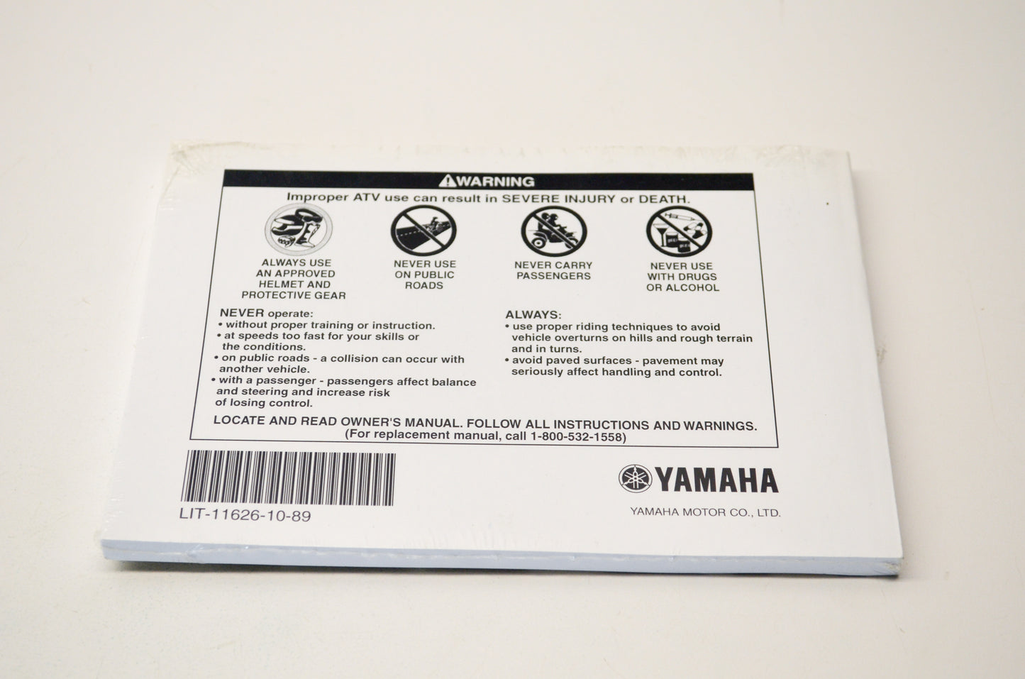 New OEM Yamaha LIT-11626-10-89 YFM350XK(C) Owner's Manual NOS