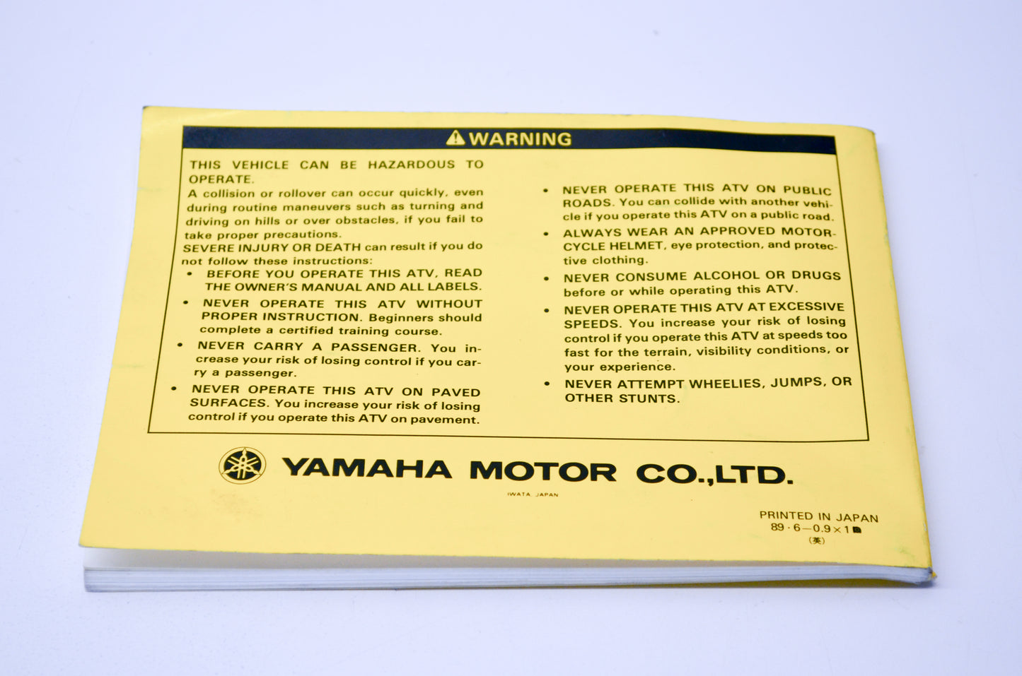 New OEM Yamaha LIT-11626-06-97 YFM100A Owner's Manual NOS
