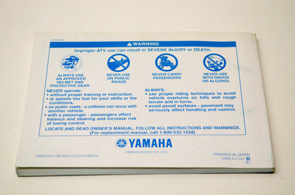 New OEM Yamaha LIT-11626-18-07 Raptor YFM80RT Owner's Manual NOS