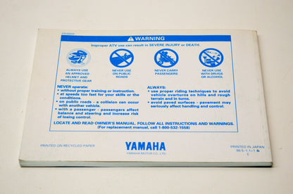 New OEM Yamaha LIT-11626-12-19 Blaster YFS200L Owner's Manual NOS