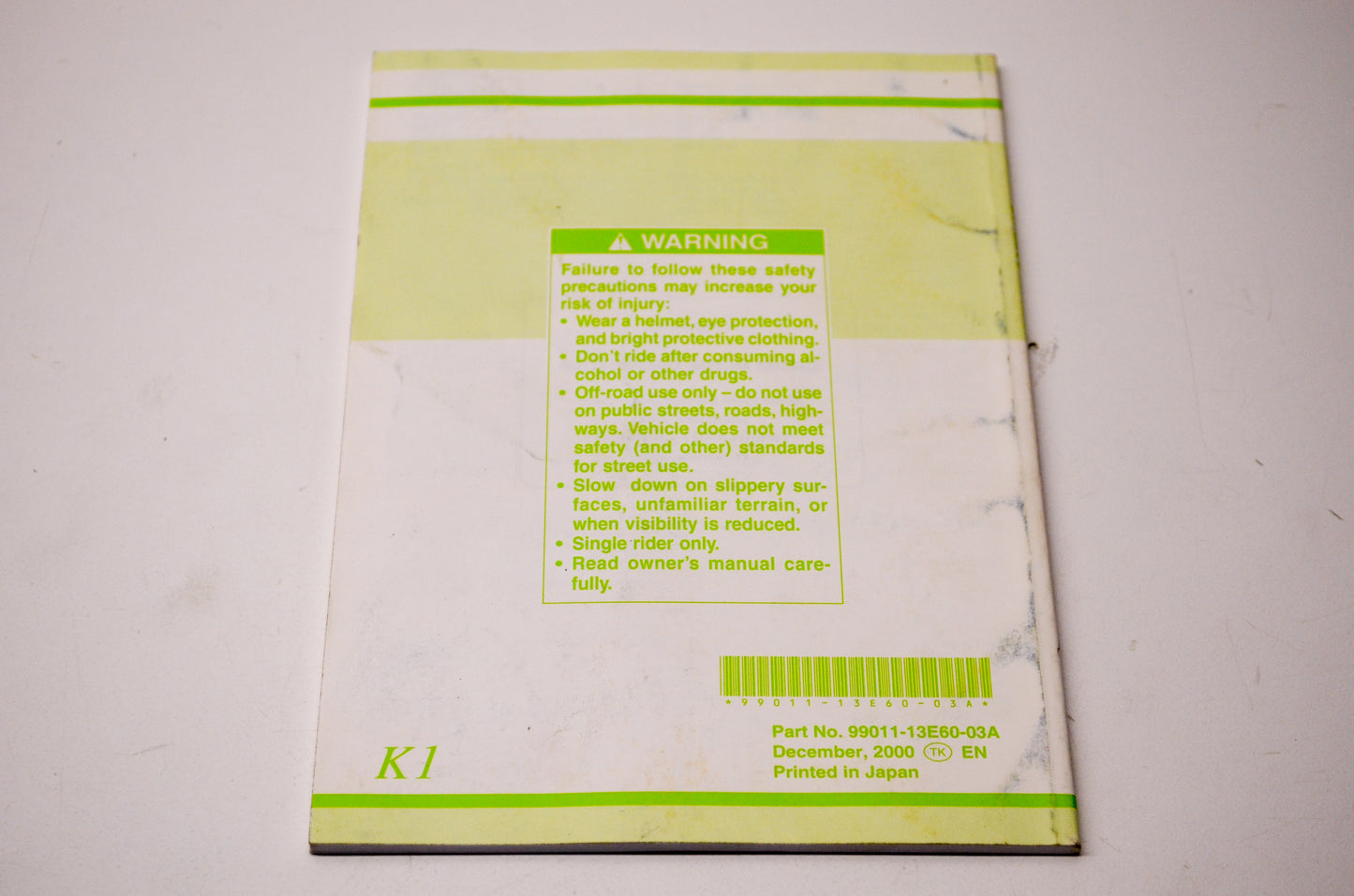 OEM Suzuki 99011-13E60-03A DR-Z250 Owner's Manual
