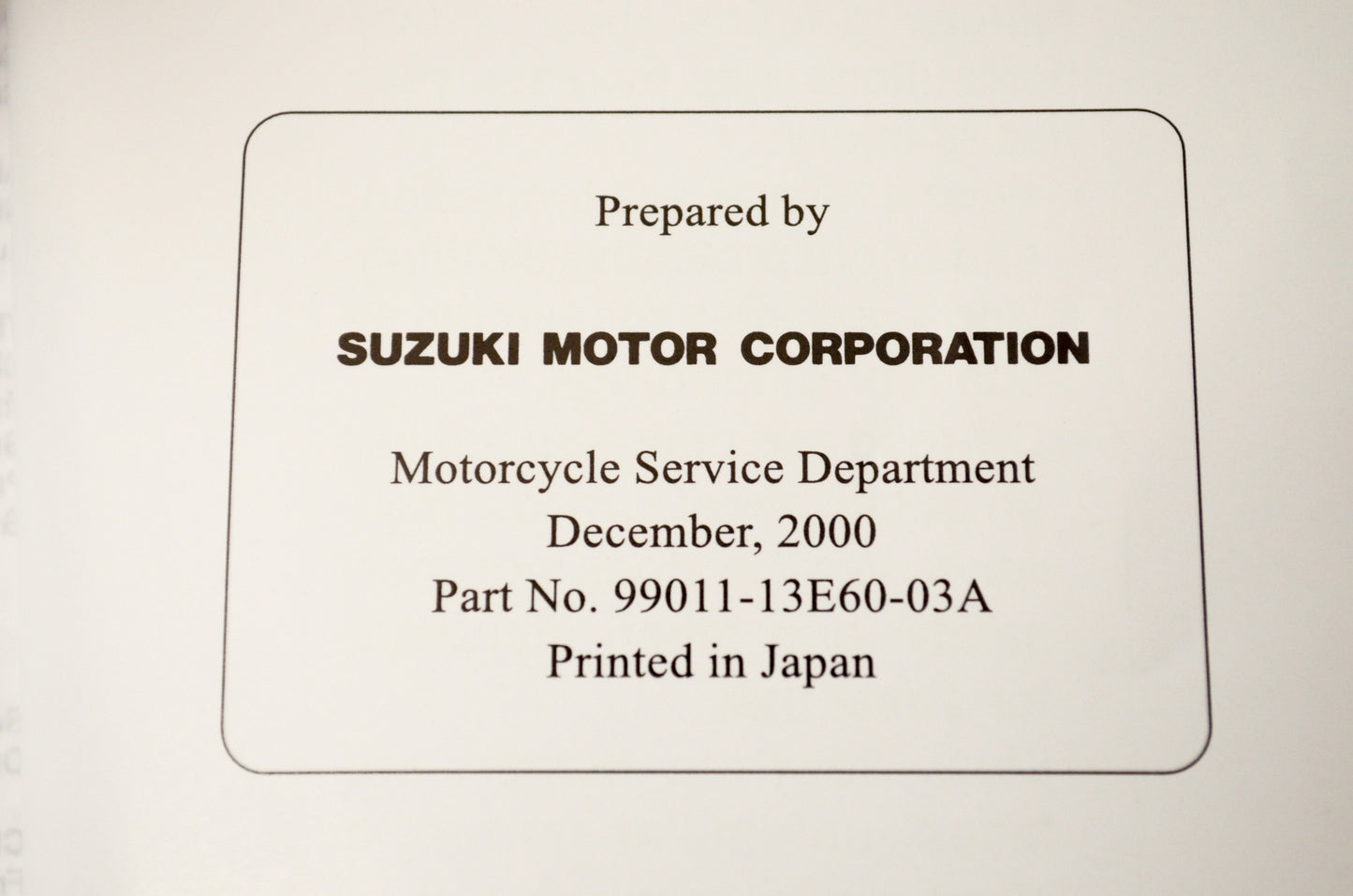 OEM Suzuki 99011-13E60-03A DR-Z250 Owner's Manual