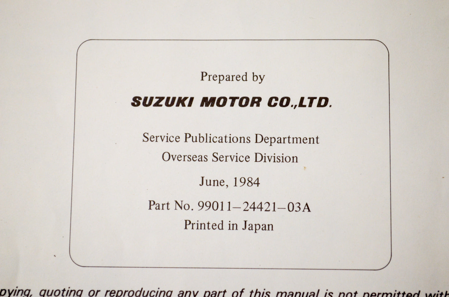 OEM Suzuki 99011-24421-03A LT185 Owner's Manual
