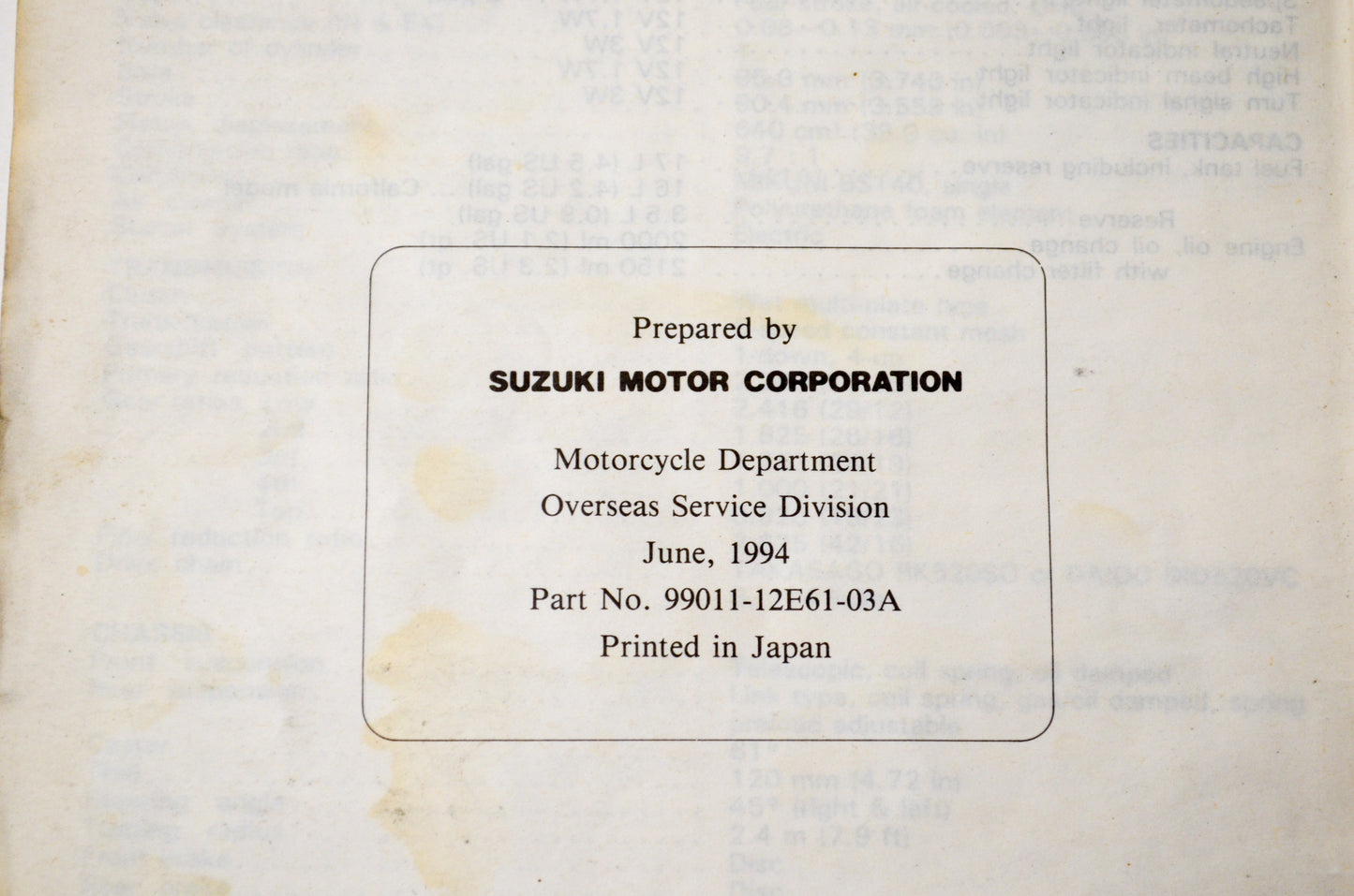 OEM Suzuki 99011-12E61-03A DR650SE Owner's Manual