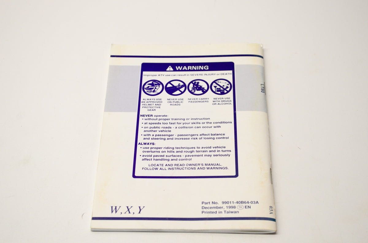 New OEM Suzuki 99011-40B64-03A LT80 Owner's Manual NOS