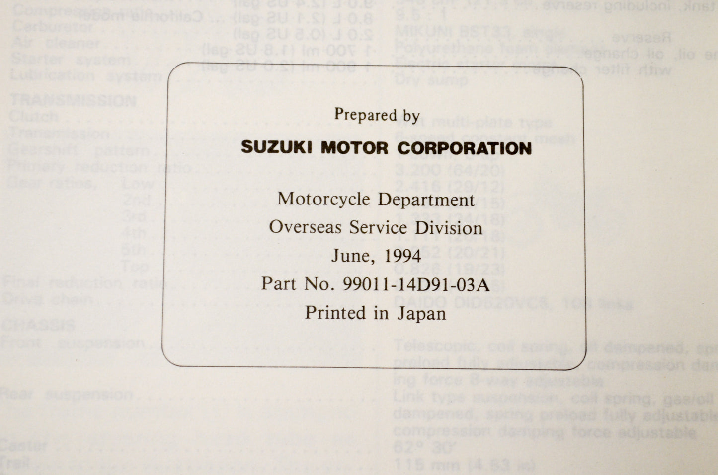 New OEM Suzuki 99011-14D91-03A DR350SE Owner's Manual NOS
