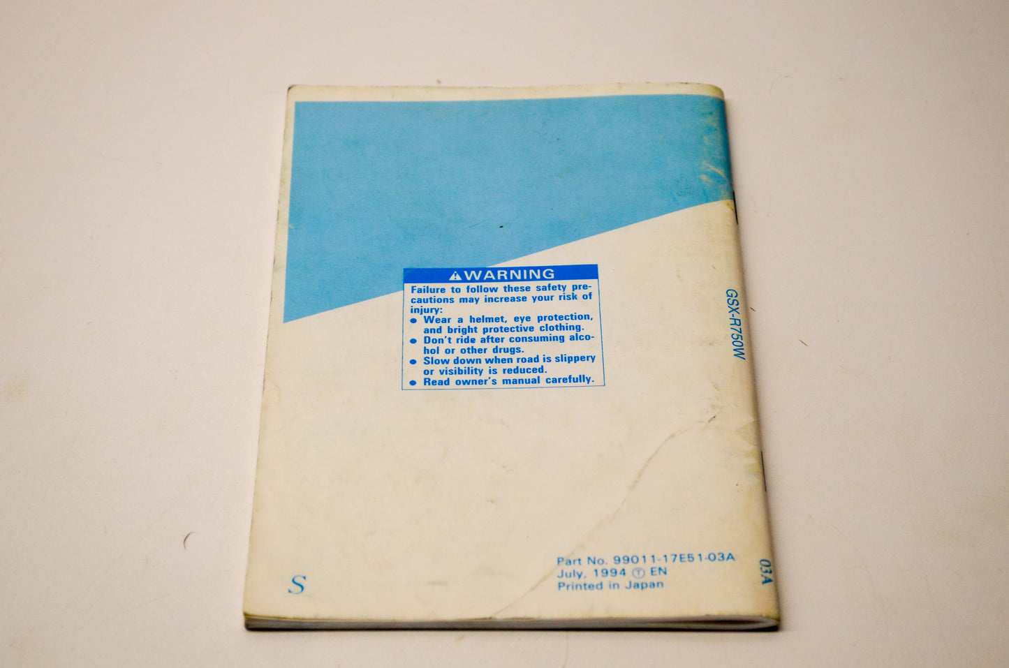 OEM Suzuki 99011-17E51-03A GSX-R750W Owner's Manual
