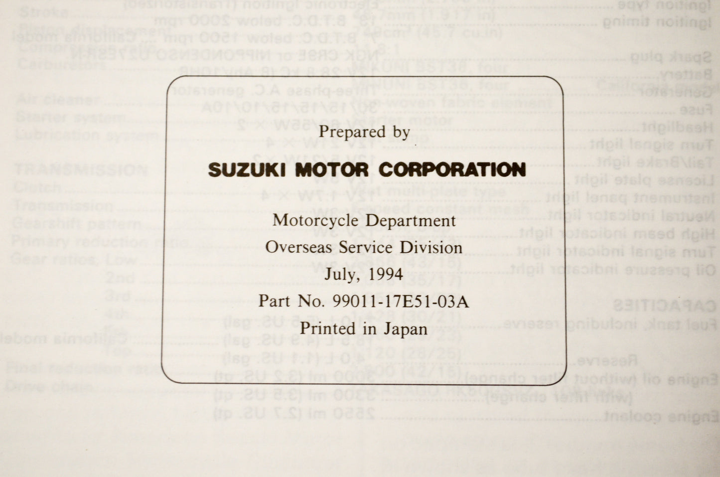OEM Suzuki 99011-17E51-03A GSX-R750W Owner's Manual