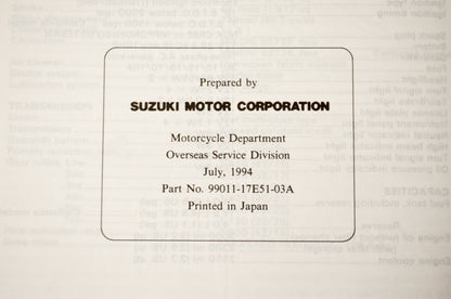 OEM Suzuki 99011-17E51-03A GSX-R750W Owner's Manual