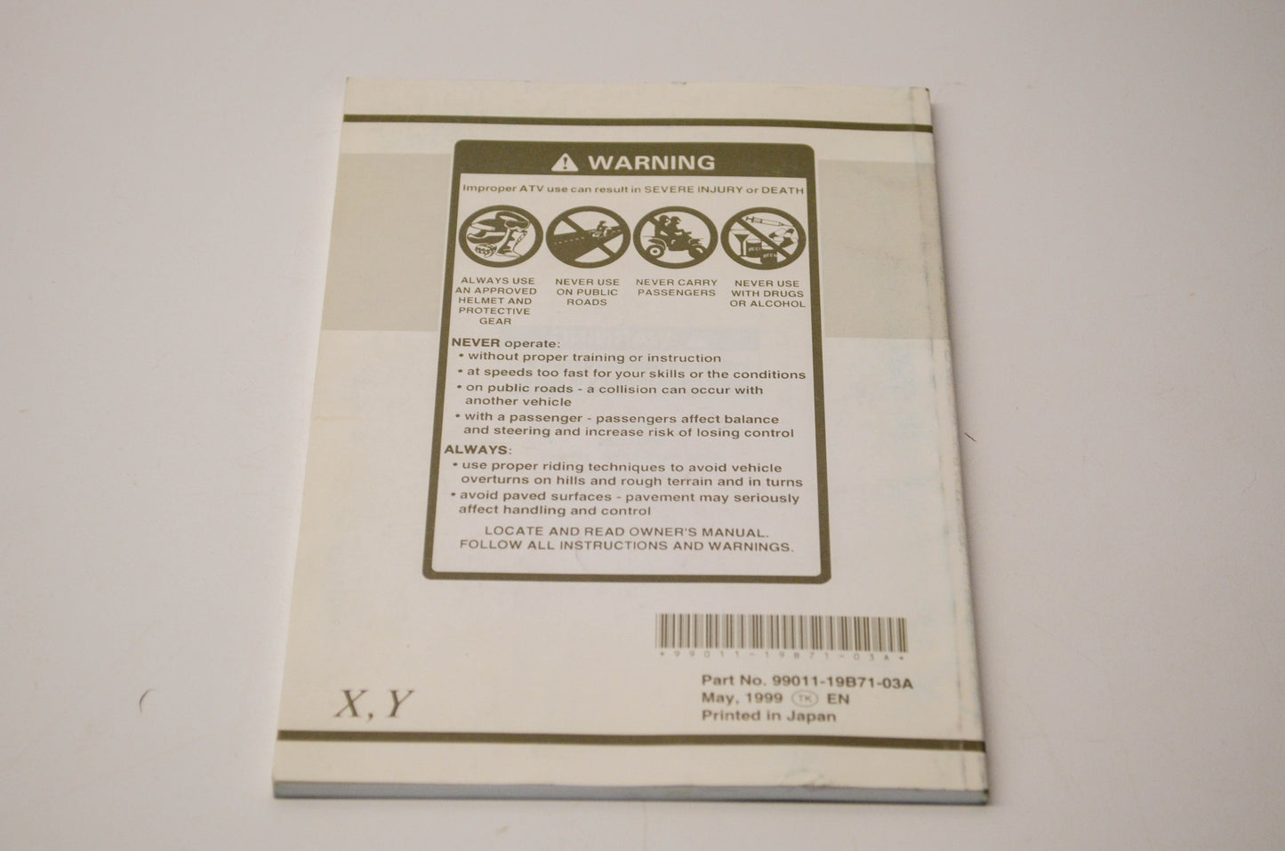 New OEM Suzuki 99011-19B71-03A LT-F300F/250F Owner's Manual NOS