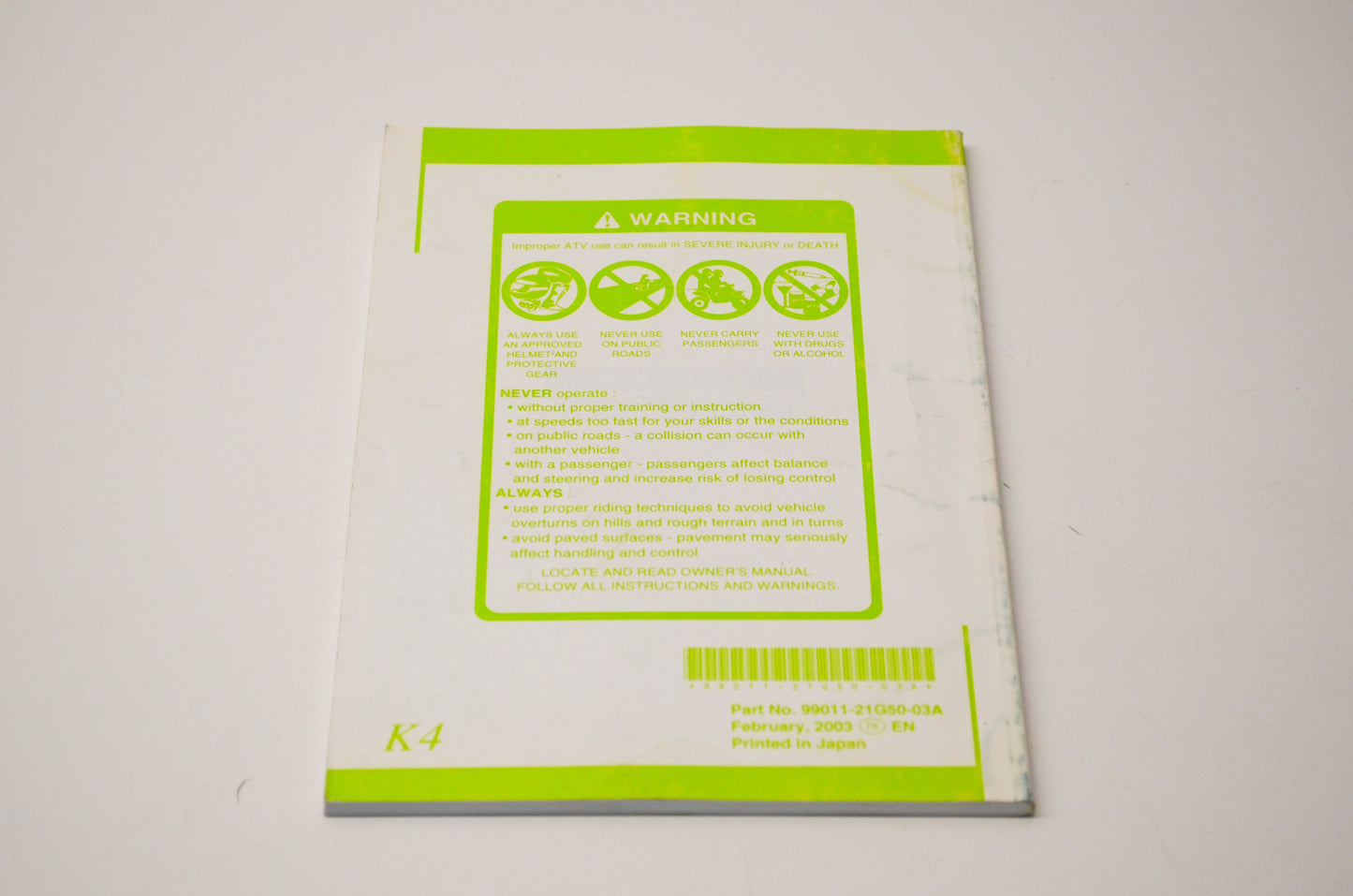 OEM Suzuki 99011-21G50-03A LT-Z250 Owner's Manual