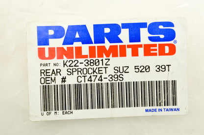 Parts Unlimited K22-3801Z, CT474-39S Sprocket 39T NOS