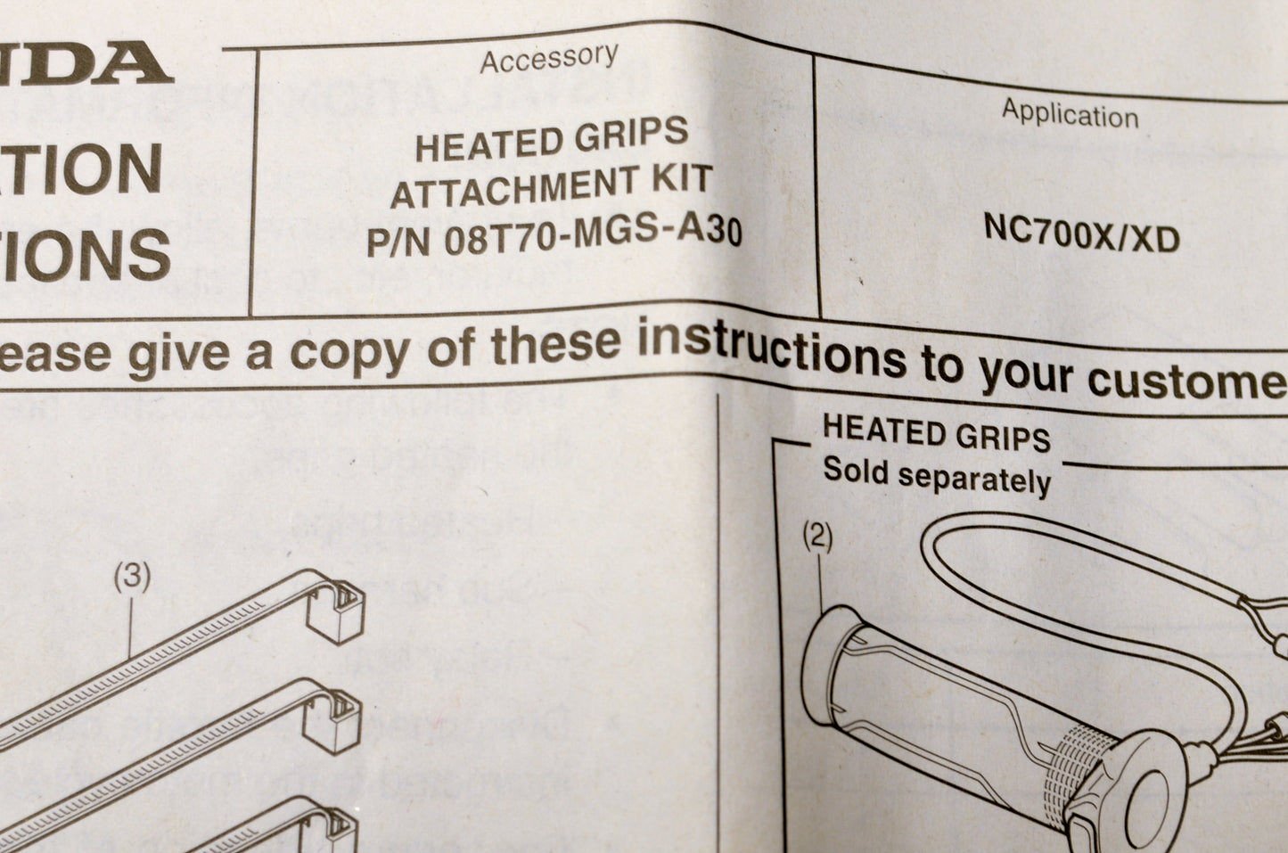 OEM Honda 08T70-MGS-A30 Heated Grip Attachment Kit NOS