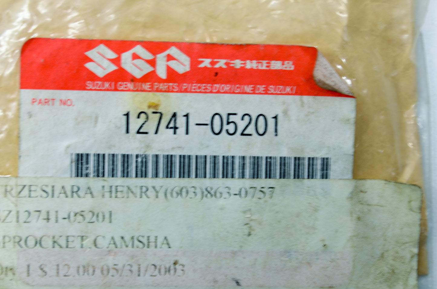 OEM Suzuki 12741-05201 Camshaft Sprocket Gear NOS