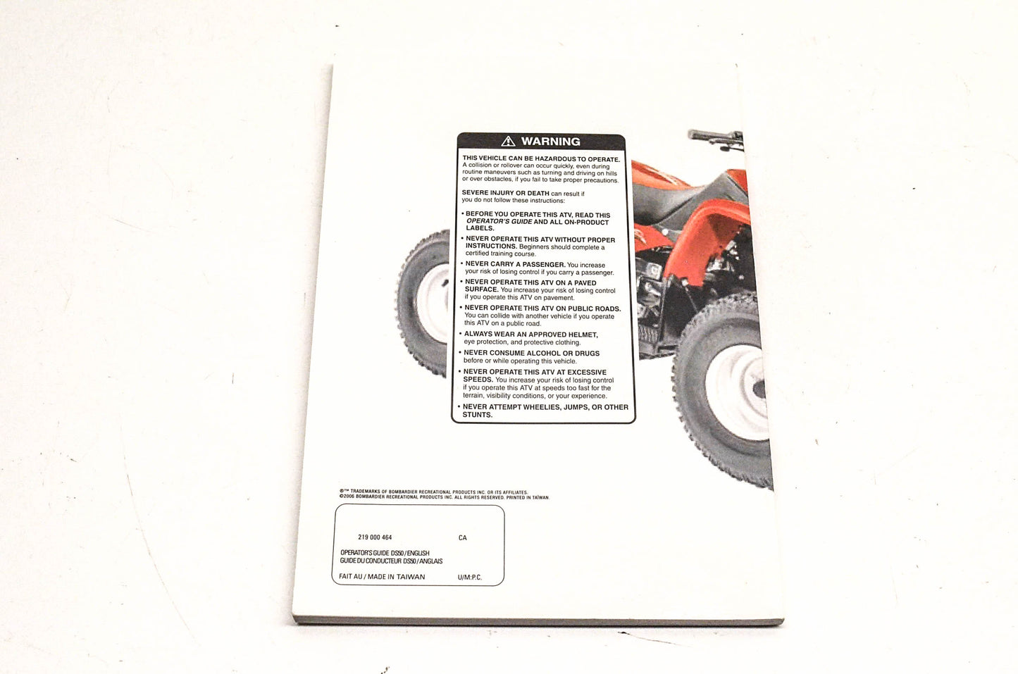 OEM BRP 219000464 2006 Can-Am DS50 Operator's Guide