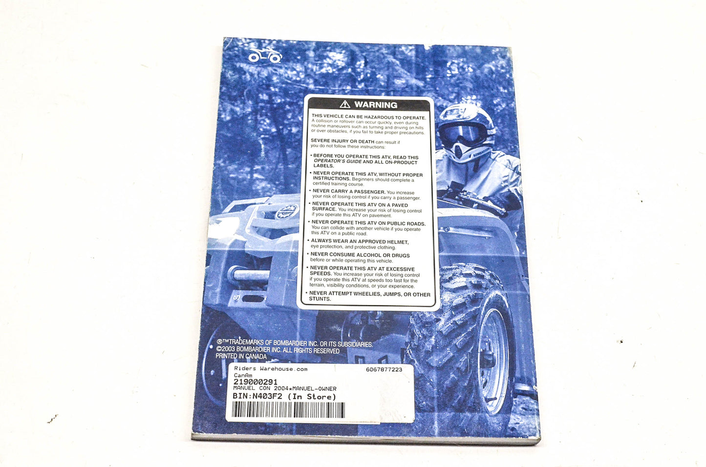 OEM BRP 219000291 2004 Bombardier ATV Operator's Guide