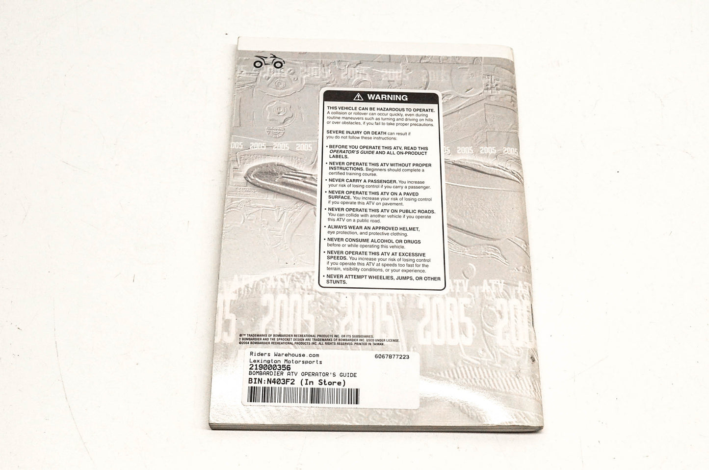 OEM BRP 219000356 2005 Bombardier ATV Operator's Guide