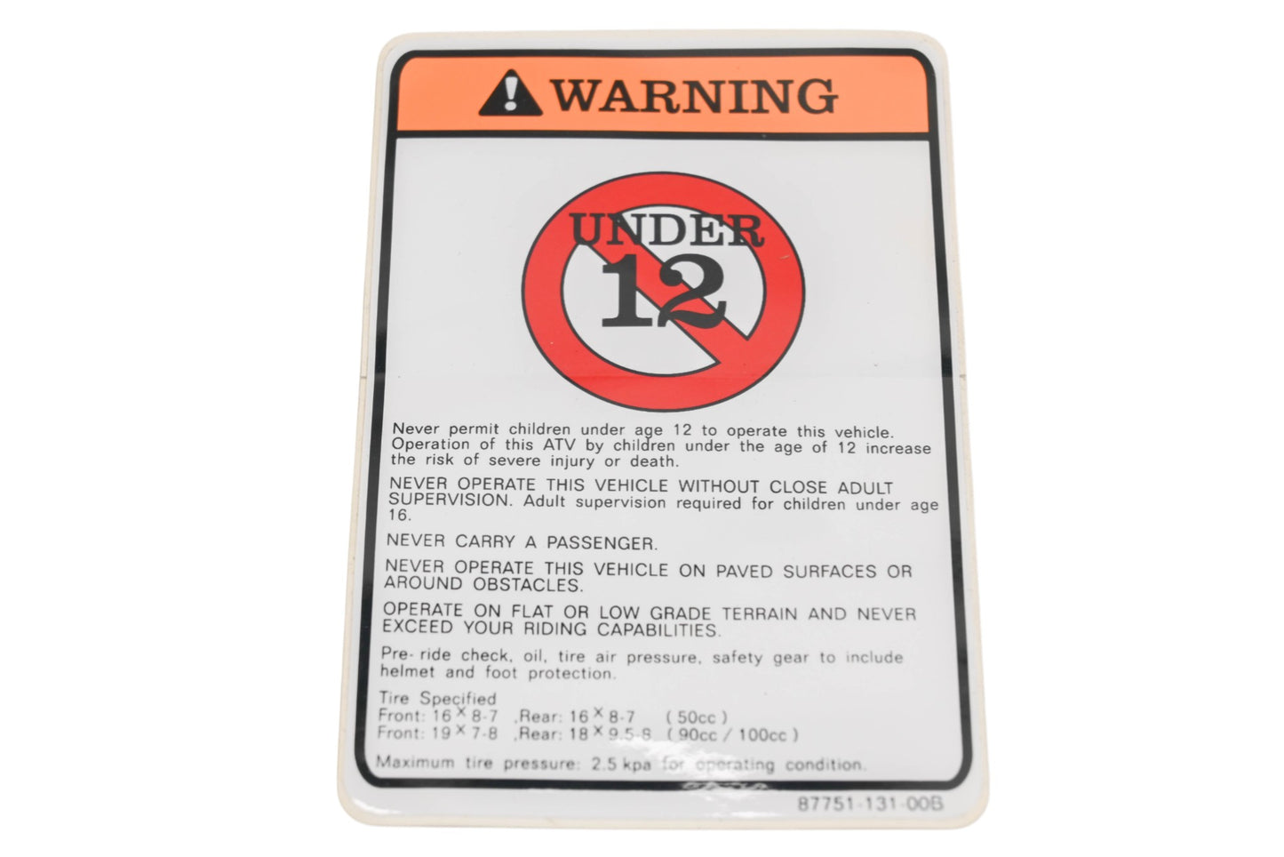 Alpha Sports 87751-156-000, 87751-131-00B Warning Decal Qty 1 NOS