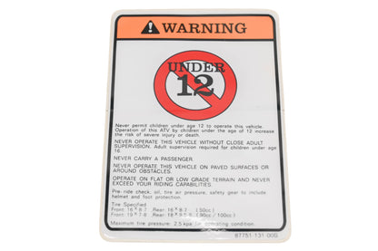 Alpha Sports 87751-156-000, 87751-131-00B Warning Decal Qty 1 NOS