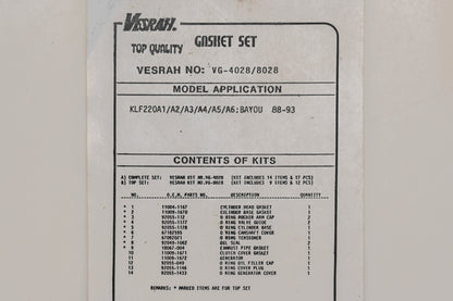 Vesrah VG-4028/8028 Complete Gasket Kit Kawasaki 88-93 Bayou Qty 1 NOS