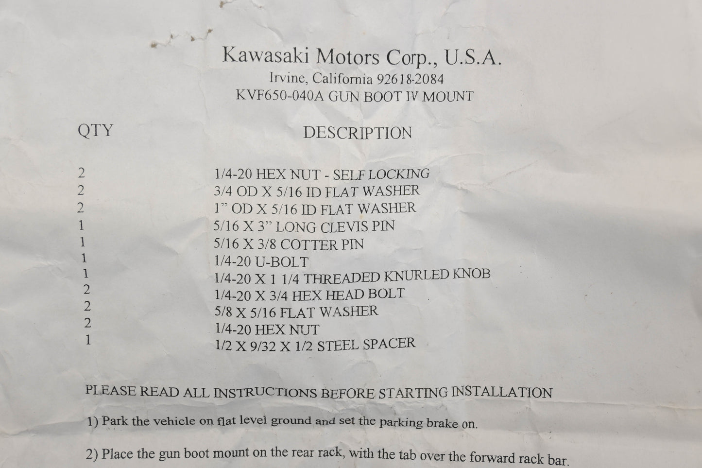 New OEM Kawasaki KVF650-040A Gun Boot Mount Kit Qty 1 NOS