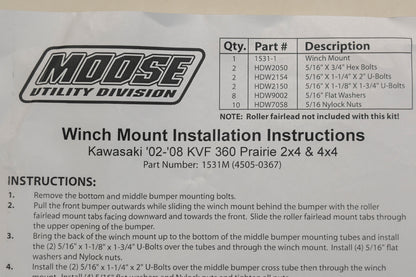 Moose Utility Division 4505-0367 Winch Mount Kit Qty 1 NOS