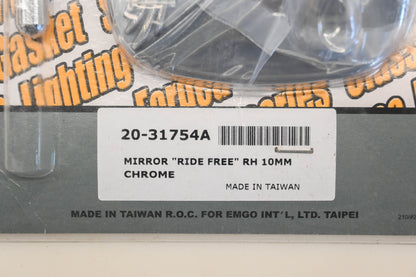 Emgo 20-31754A, 56-9738 Ride Free Chrome Right Mirror 10 mm Qty 1 NOS