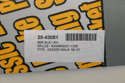 Emgo 20-43081, 2300-170, 56001-1338 Right Mirror Black Fits Kawasaki EX250R Ninja Qty 1 NOS