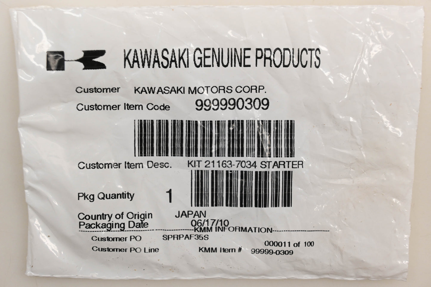 New OEM Kawasaki 999990309 Starter/Stopper Nut Kit Qty 1 NOS