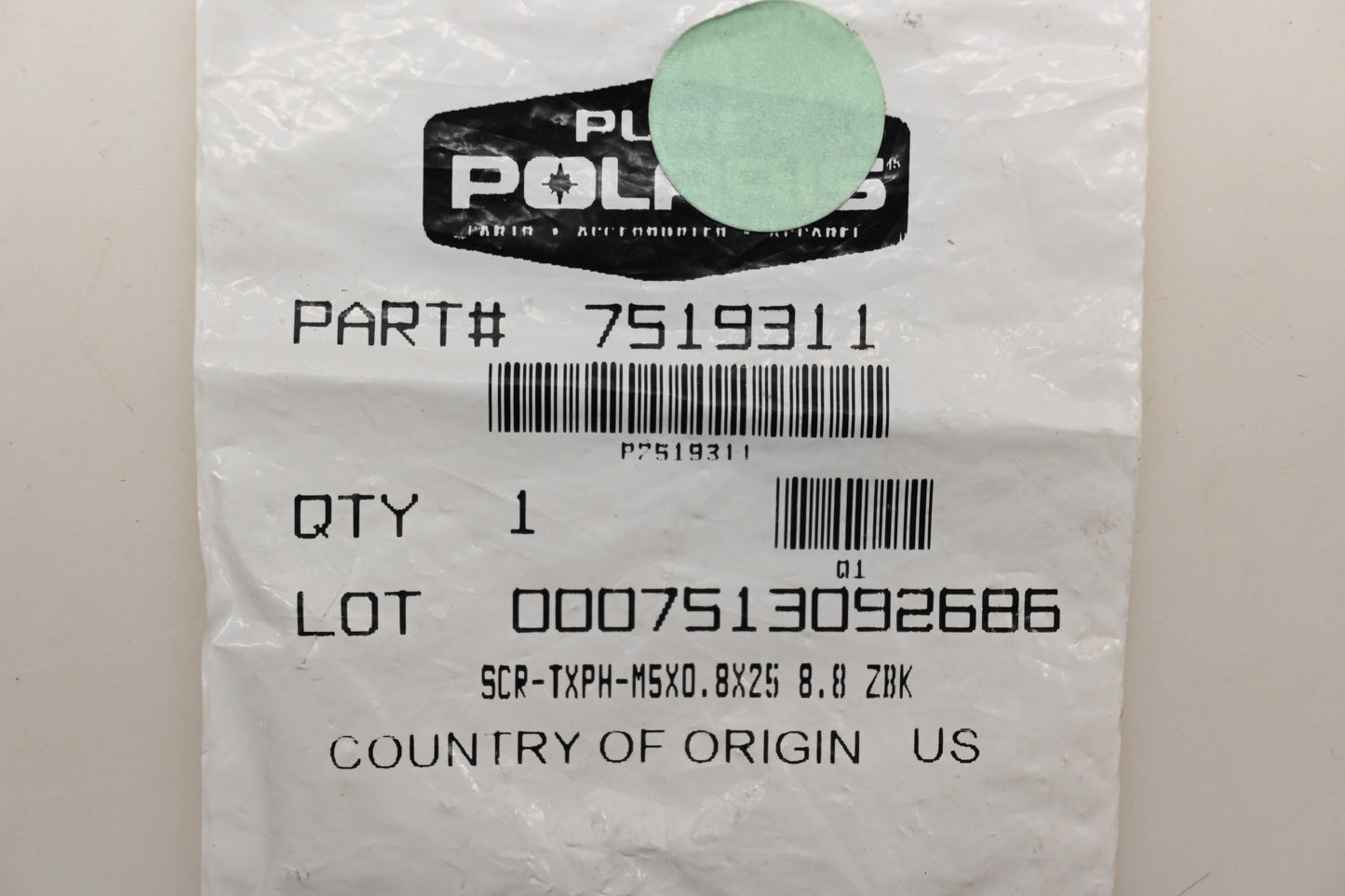 New OEM Polaris 7519311 TXPH-M5X0.8X25 8.8 ZBK Screw NOS