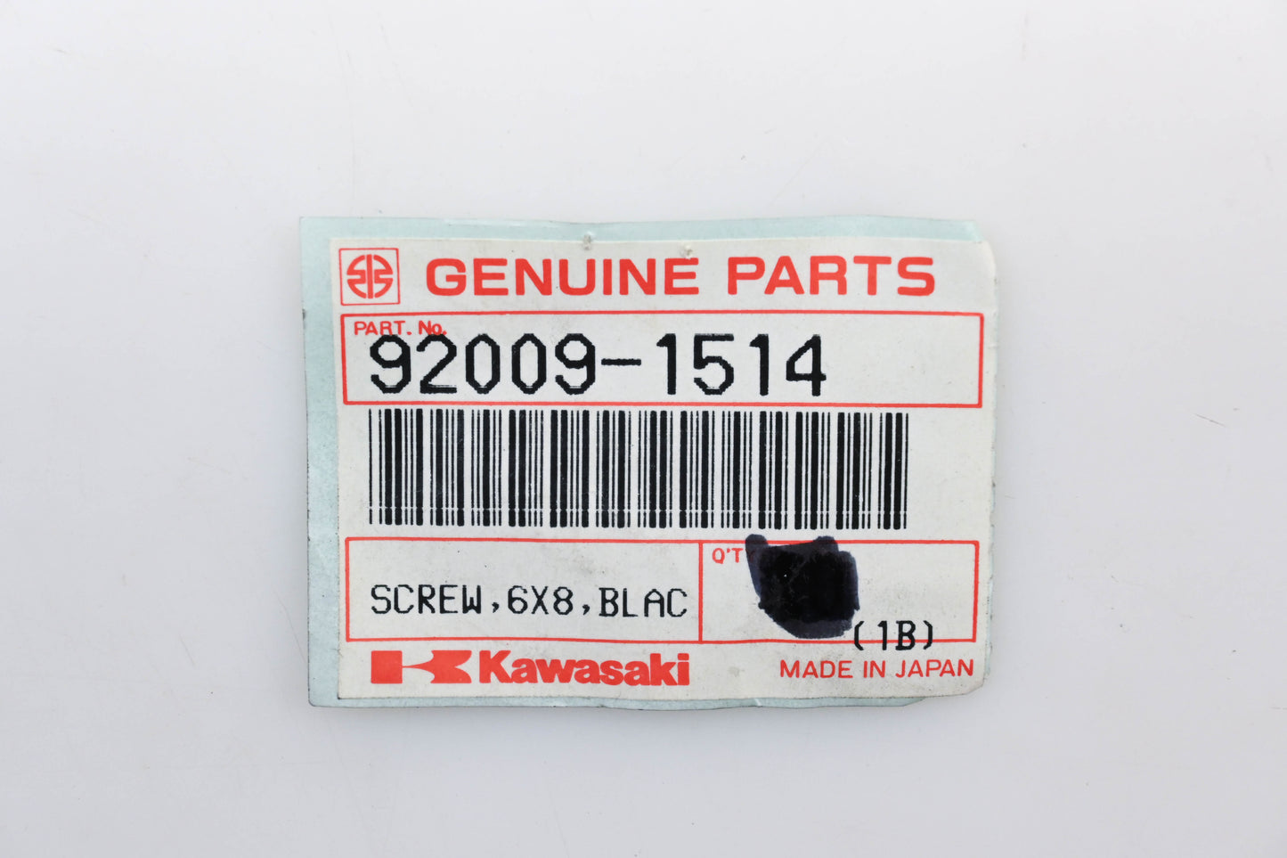 New OEM Kawasaki 92009-1514 Black Screw 6X8 Qty 1 NOS