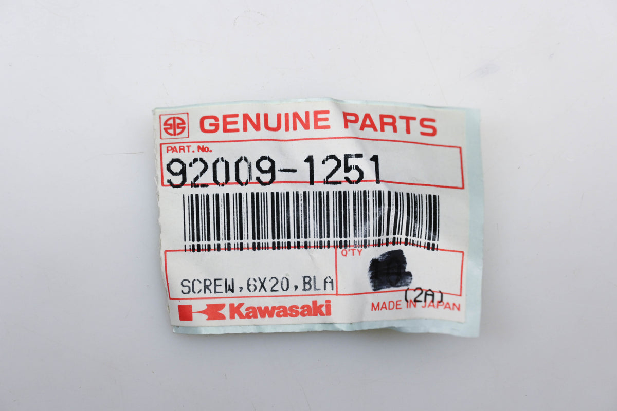 New OEM Kawasaki 92009-1251 Black Screw 6x20 Qty 1 NOS