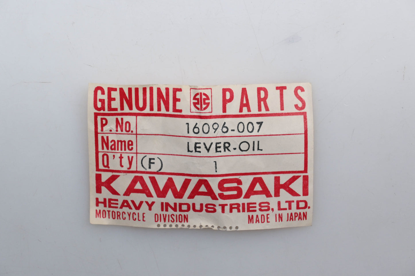 New OEM Kawasaki 16096-007 Oil Pump Cable Lever Qty 1 NOS